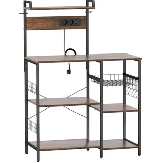 Beaok Standregal Küchenregal 90/42/130 cm mit 5 Ebenen, Steckdosen und Haken , Braun , Holz , 90x130x42 cm , Küchen, Küchenmöbel