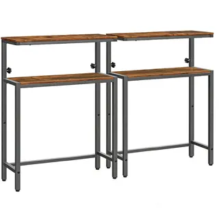 HOOBRO 2-stufige Konsolentische, 2er-Set, höhenverstellbar (80-100 cm), Flurtische, Sofatische im Industrial-Stil, Beistelltische für kleine Räume, Flur, Vintagebraun und Schwarz EBF96XGP201
