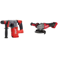 Milwaukee Akku-Bohrhammer M 18 FHX-0 SDS-plus 18,0 Volt & FSAG125X-0X M18 Fuel Winkelfräser 125 mm mit Schiebeschalter, rot, 0