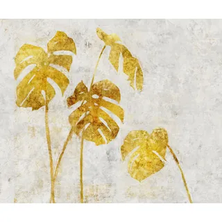 KOMAR Vliestapete Golden Monstera 300 x 250 cm", Motiv bedruckt glatt, grau,gold,