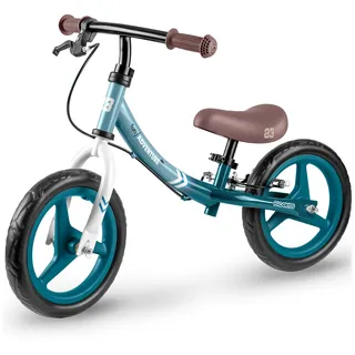 Ricokids Laufrad Kinderlaufrad mit Bremsen - Eva-Schaumräder - Höhenverstellbar - Lauflernhilfe Fahrrad - Blau Weiß