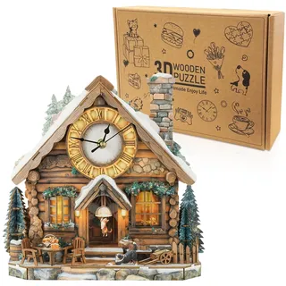 Cutywood 3D Holzpuzzle Uhr, Holzhaus Uhr Modellbausatz, Dekorative Wand-Schreibtischuhr, Mechanisches Modell mit Pendelmechanismus, 3D Puzzle Uhren Geschenke für DIY-Liebhaber