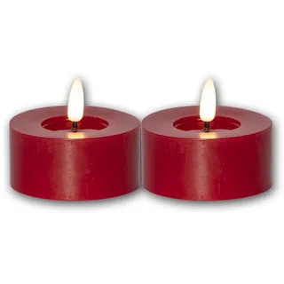 Star Trading 060-07 LED-Echtwachs-Kerze "Flamme Flow T-Light" 2er Set, rot, Wachsspiegeloptik, ca. 5,5x7 cm, naturgetreue Flamme, Batterie, Timer, Vierfarb-Karton