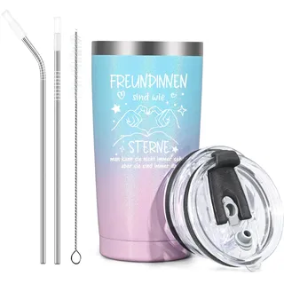 Livole Beste Freundin Geschenke Weihnachten, Geschenk für Beste Freundin, Frauen, Freundinnen Geschenk - Freundinnen sind wie Sterne - 600ml Kaffeebecher to go Thermo, 20oz Thermobecher, Rosa Blau