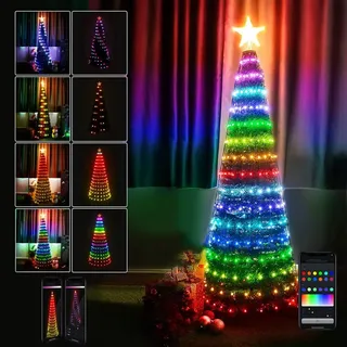 Bakaji Smarter Weihnachtsbaum, 60 LEDs RGB Faltbarer Weihnachtskegel Schlank Platzsparend Dekoration steuerbar per App-Steuerung Smartphone Bluetooth Kompatibel mit Android und iOS Mischfarbe