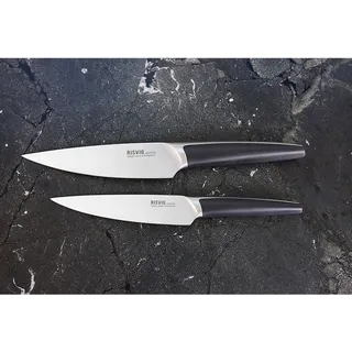 Risvig Messerset 2 Stück Kochmesser 20 cm Edelstahl, Asiatisches Krautermesser 13,5 cm - Schwarz, Silber