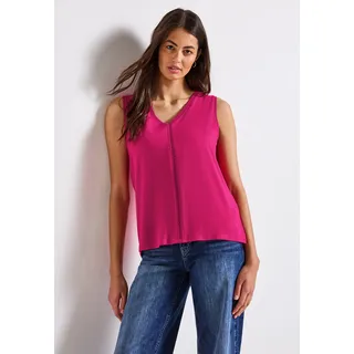 Shirttop STREET ONE, Damen, Gr. 42, lila (juicy berry), Jersey, Obermaterial: 95% Viskose, 5% Elasthan, unifarben, regular fit taillenbedeckt, V-Ausschnitt, Tops Shirttop, mit Häkel Details