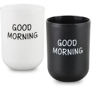 Ezydka Kunststoff Zahnputzbecher Set 2 Stück Badezimmer Zahnbürste Becher | Schwarz Zahnbürstenbecher Plastik Toothbrush Cup für Badezimmer, Kinder, Erwachsene Hause