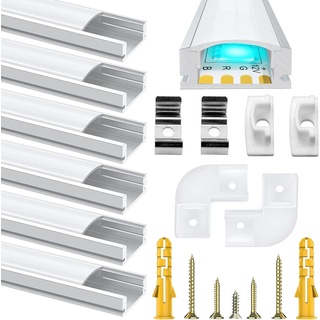 Chesbung LED Profil für Led Stripes/Streifen/Strip, 6X1M Led Alu Profil U Form Eckprofil, Led Leiste Kanal with Milchig Weißer Abdeckung, Indirekte Beleuchtung Decke Diffusor mit 90 Grad Eckverbindern