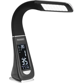MONZANA® Schreibtischlampe mit Uhrzeit Wecker Temperatur Kalender Dimmbar Nachttischlampe Tischlampe Bürolampe Schwarz - Schwarz