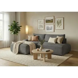 TRENDMANUFAKTUR »Fordon II, Schlafsofa mit Bettkasten, Couch in L-Form, Breite 250 cm« in Cordstoff HYPER, dunkelgrau, Armlehne links,