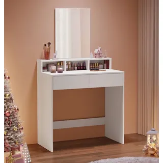 VASAGLE Schminktisch weiß rechteckig, Wangen-Gestell weiß, 80,0 x 40,0 x 140,0 cm