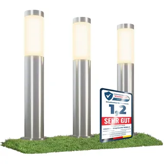 linovum 3er Set BOSEA-A Wegeleuchte mit E27 Sockel - Wegbeleuchtung außen Edelstahl IP44-3x Poller Gartenleuchte 50cm