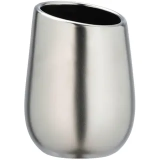 Wenko Zahnputzbecher , Chromfarben , Keramik , 8x11x8 cm , Badaccessoires, Zahnputzbecher