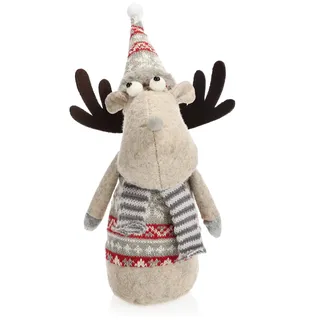COM-FOUR com-four® Elchfigur für die Weihnachtsdeko, winterliche Rentier-Figur als schwedische Dekoartikel, niedlicher Kantenhocker als Raumschmuck oder Geschenk (1 Stück - grau)