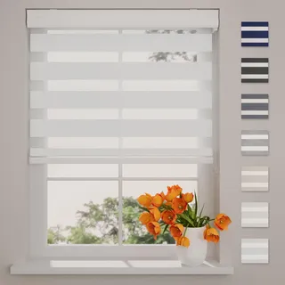 DTCH® Doppelrollo mit Kassette, weiß, 70 x 130 cm | Für Fenster, blickdicht oder transparent, Aluminium-Kassette, Klemmfix separat erhältlich, Breiten bis 220 cm