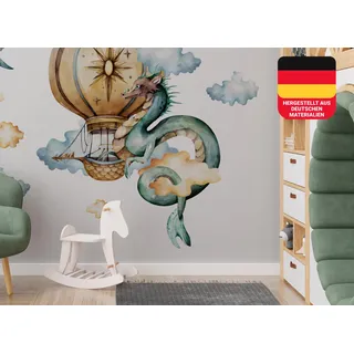 Osomhome Wandtattoo Kinderzimmer Mädchen & Junge: Drache & Heißluftballon (150x140cm) | Kinderzimmer & Babyzimmer Deko | Wandsticker & Wanddeko Kinderzimmer | Wandaufkleber, Wall Stickers os9604