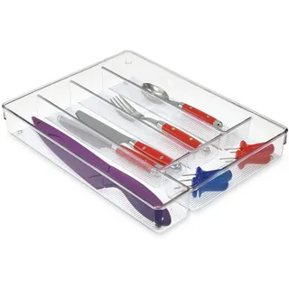 iDesign Linus Besteckkasten, großer Schubladen Besteckeinsatz aus Kunststoff mit fünf Fächern, durchsichtig