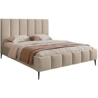 Selsey Sarafino - Polsterbett 140x200 cm, mit Bettkasten, Lattenrost und Metallfüßen, beige - Beige