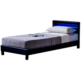 HOME DELUXE - LED Bett Astro - Schwarz, 90 x 200 cm - Inkl. Lattenrost I Polsterbett Design Bett inkl. Beleuchtung - Schwarz