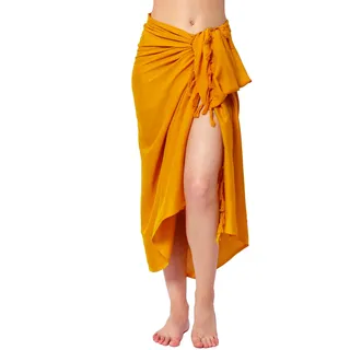 Ciffre Pareo Sarong Tuch Damen Herren - Wickelrock Strand - Strandtuch Blickdicht als Wickeltuch oder Handtuchkleid und Wickelkleid Unisex Frauen und Männer - mit Schnalle einfarbig Dunkel Gelb