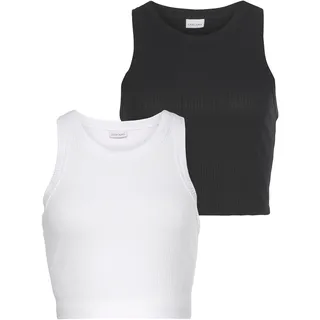 Crop-Top LASCANA, Damen, Gr. 36/38, schwarz-weiß (weiß, schwarz), Rippware, Obermaterial: 95% Viskose, 5% Elasthan, unifarben, figurbetont bauchfrei, Rundhals, Tops Crop-Top, aus weicher Rippware, sommerliche Basic Tops, Topseller