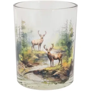 Cosy Home Kerzenständer, Glas, transparent, Hirsch, Grün, 10 x 10 x 13 cm
