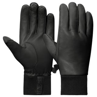 Harssidanzar Herren Lederhandschuhe mit Fleece gefüttert für kaltes Wetter, Winter Warm Goatskin Touchscreen Handschuhe HM002EU,Schwarz,Größe XS