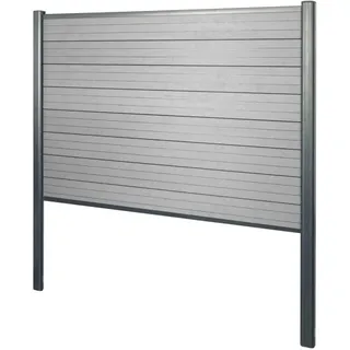 MCW WPC-Sichtschutz Savoie Zaun Windschutz Alu-Pfosten Zum Einbetonieren - Basiselement 190cm Grau