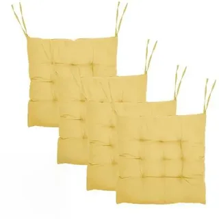 Unyqoos® 4er-Set Sitzkissen für Innen & Außen – Polyesterfaser- und Perlkatoen-Füllung, 2 Anti-Rutsch-Bänder, waschbar bis 30°C, für Esszimmer, Garten, Büro & Auto - Gelb