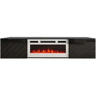 Fernsehschrank LUXE mit elektrischem Kamin Lowboard Unterschrank 2 Türen 183x37,5x34,5 cm Schwarz/Weiß - Schwarz