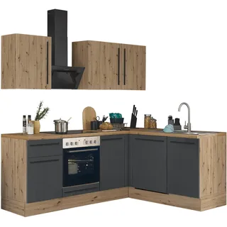 kochstation Winkelküche Florida L-Form 220 x 175 cm schwarz