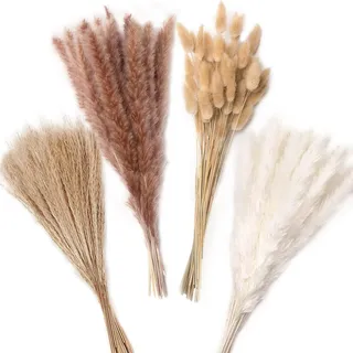 ZJTAPE Pampasgras Getrocknet - 110 Stück Natürliche Trockenblumen, Getrockneten Blumen und Lagurus Deko, Trockenblumenstrauß Dried Flowers für Hochzeit Tisch Wohnzimmer Vasen Boho Home Dekor