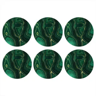 MuchoWow Glasuntersetzer 6er-Set Rund Gold - Grün - Achatstein - Geode - Marmor 10x10 cm , Smaragdgrün , Naturmaterialen , 10x0.2 cm , Gläser, Untersetzer
