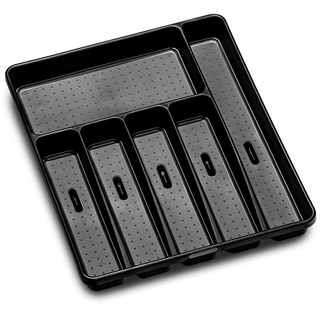 madesmart Silverware Tray - Carbon Collection Ablageschale, Kunststoff, Schwarz, 6 Compartment Expandable