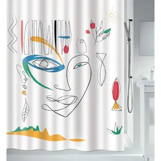 Spirella Schimmel Duschvorhang-Anti-Bakteriell, waschbar, wasserdicht-Polyester, „Faces“ 180x200cm Weiß Bunt, Multi-Colored, 180 x 200 cm