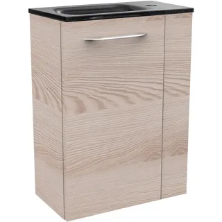 Waschtisch FACKELMANN "SBC", braun (braun, alaska, esche, optik), B:45cm H:61,5cm T:25cm, Glas, Holzwerkstoff, Waschtische, Waschtisch, bestehend aus Becken und Unterbau, Breite ca. 45 cm