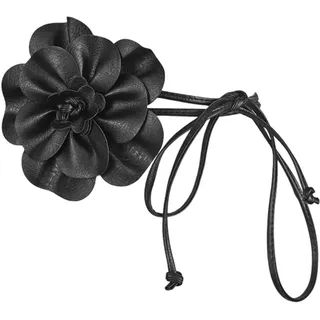 CALFOVERA 6mm Schmaler Taillengürtel Aus PU Leder Schwarz Boho Blumen Lederseil Quastenbund Dünn Elegant Großer Blumendekor Gürtel Schmales Taillenband Für Damen Hemden Hochzeit