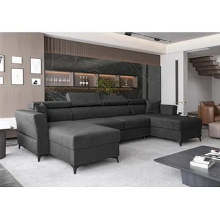 AX LIVING Ecksofa klein mit Schlaffunktion Ribella 345 cm Anthrazit U-Form - Grau