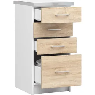 BDW Küchenschrank, Schrank Küche mit Arbeitsplatte, Tür, Schublade, Weiß / Sonoma - Weiß