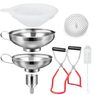 HAUSPROFI Trichter Edelstahl Set, 7 Stück Küche Marmeladentrichter, Einfülltrichter Einmachtrichter mit Einmachgläser Heber und Mesh Filter zum Umfüllen von Gewürzen, Flüssigkeiten, Bohnen, Konfitüre