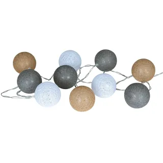 levandeo 10er Lichterkette LED Kugeln Lampions Baumwolle Braun Weiß Cotton Girlande Deko