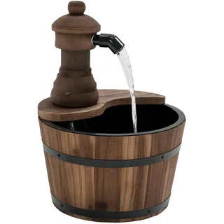 Outsunny Gartenbrunnen Springbrunnen Zierbrunnen Fassbrunnen Wasserfall Holzeimer Tannenholz + Metall Naturholz Ø27 x 37 cm