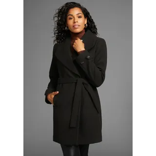 LAURA SCOTT Wollmantel 2 mit Reverskragen und Gürtel, schwarz,