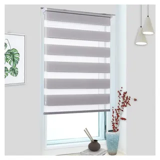 Doppelrollo Klemmfix ohne Bohren, Duo Rollo Klemmrollo Grau 60 x 140 cm (BxH), Lichtdurchlässig & Verdunkelnd für Fenster und Türen - Grau