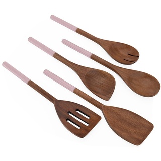 Chef Pomodoro Kochlöffel Holz 5er Set – Kochlöffel Set aus Akazienholz – Holzkochlöffel Set -Kochlöffel Set – Holzkochlöffel - Pfannenwender Holz – Spitzkochlöffel - Rührlöffel (Rosa)