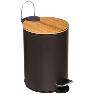 WELL HOME Treteimer, 3 l, mit Deckel, Bambus, modern, Schwarz