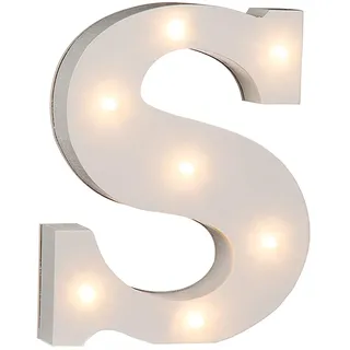 Out of the Blue Holz Buchstabe "S" beleuchtet mit 7 LED Lichtern, batteriebetrieben, ca. 16 cm, Weiß