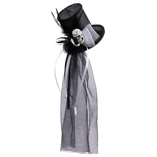 Mini CAPPELLINO Nero IN Raso Con TESCHIO, DECORAZIONI E Velo Con SPILLA H.cm.10 CA.Con CARTELLINO/ETICHETTA