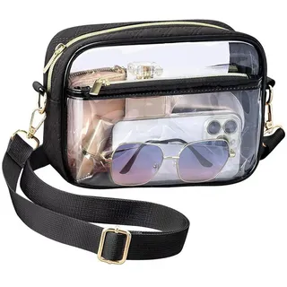 APMGONT Durchsichtige Umhängetasche, PVC Transparente Tasche Damen Crossbody Schultertasche Wasserdichte Sling Bag mit Verstellbarem Gurt für Konzerte Sportveranstaltungen Shopping Reisen (schwarz)